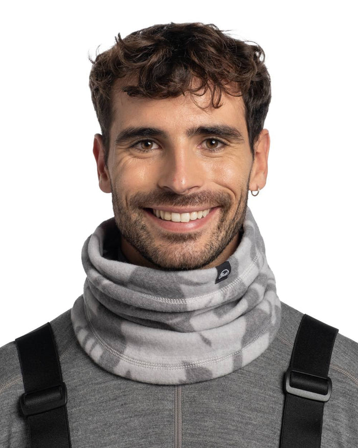 Bondu Grey Coloured Buff Polar Prints Neck Warmer On A White Background #colour_bondu-grey