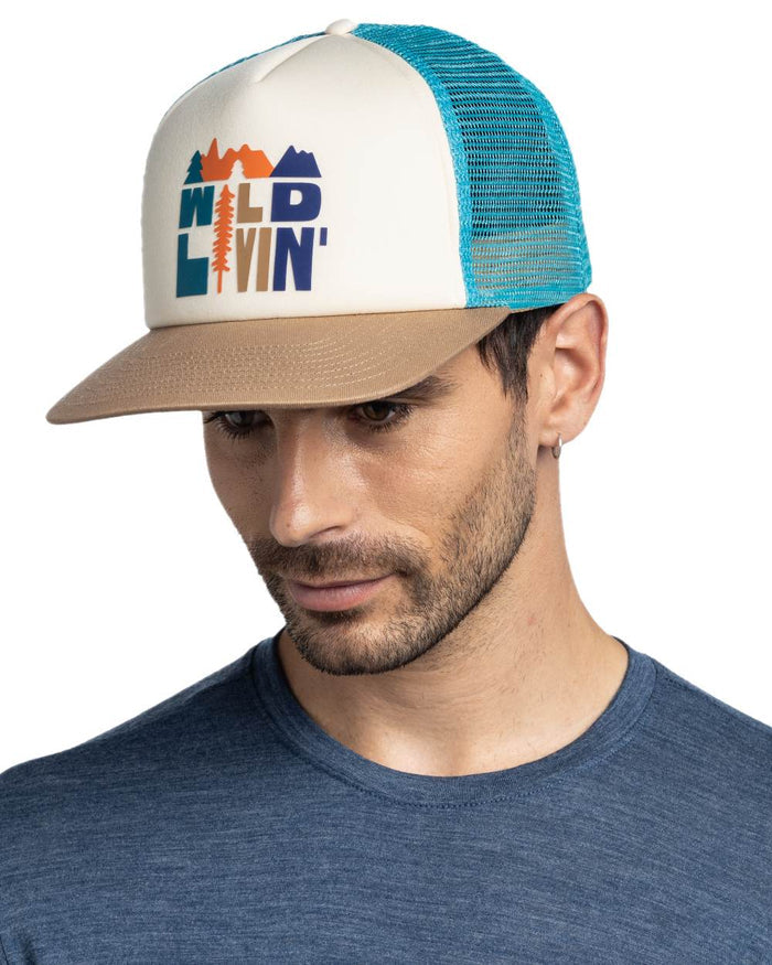 Multi Coloured Buff Scen Trucker Cap on white background #colour_multi