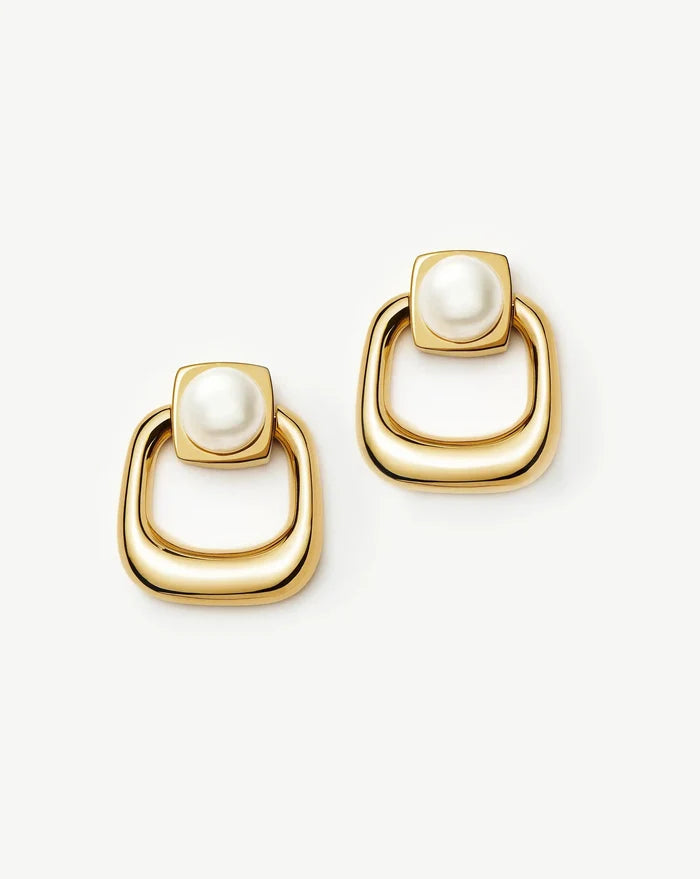 Button Pearl Statement Stud Earrings | 18ct Gold Plated/Pearl Earrings Missoma