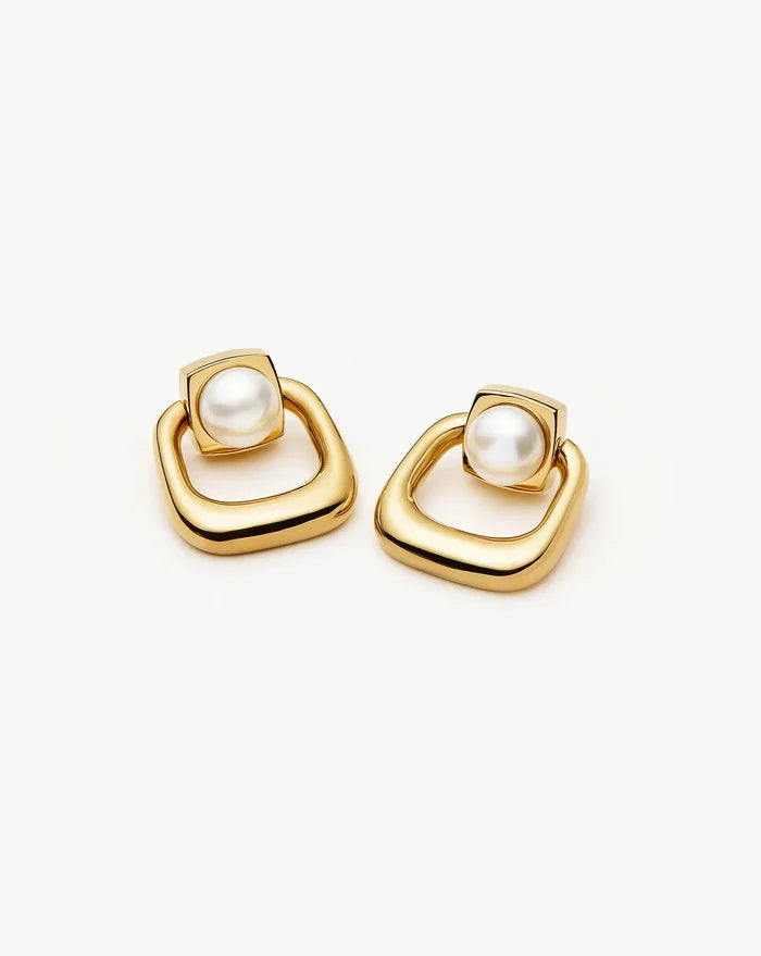 Button Pearl Statement Stud Earrings | 18ct Gold Plated/Pearl Earrings Missoma