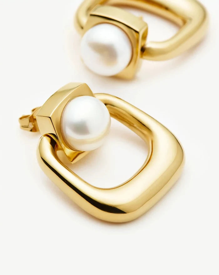 Button Pearl Statement Stud Earrings | 18ct Gold Plated/Pearl Earrings Missoma