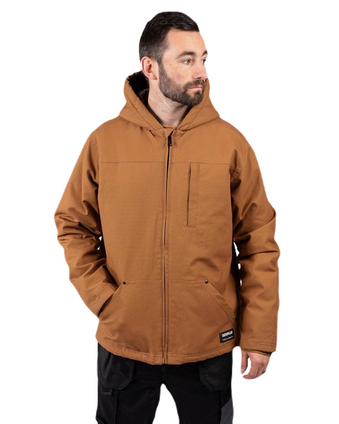 Bronze Coloured Caterpillar Mens Hooded Sherpa Lined Jacket on White Background
#colour_bronze