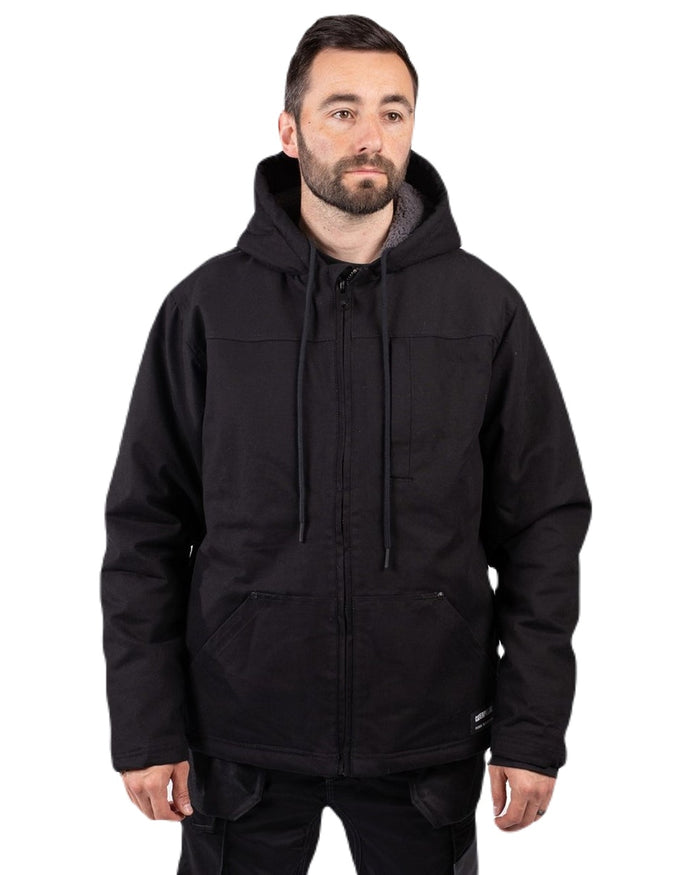Black Coloured Caterpillar Mens Hooded Sherpa Lined Jacket on White Background
#colour_black