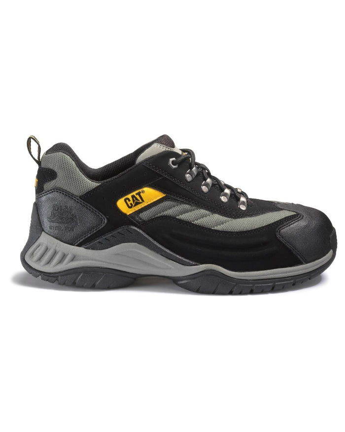 Black coloured Caterpillar Mens Moor Safety Trainers Clearance on white background #colour_black