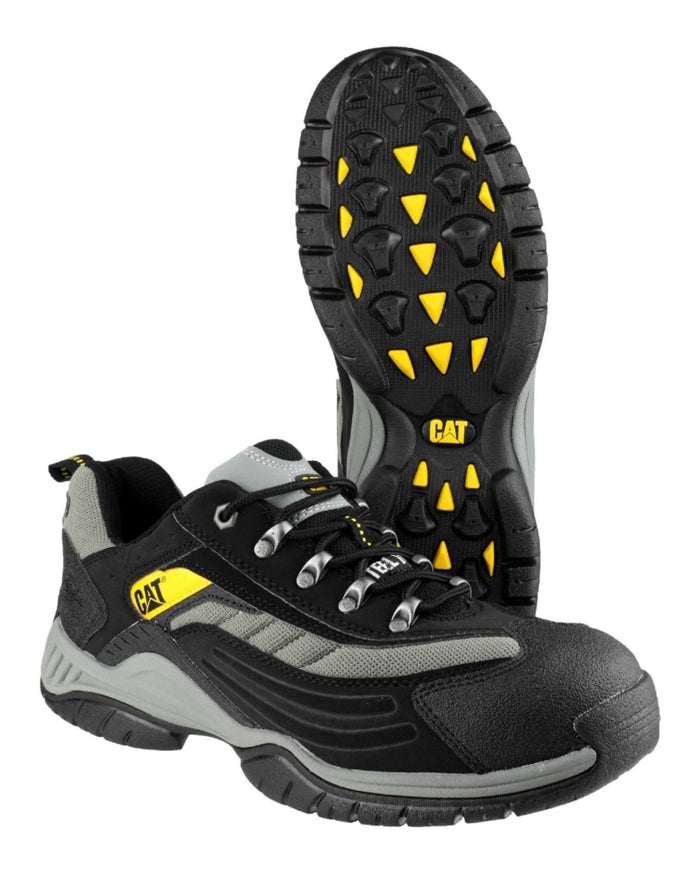 Black coloured Caterpillar Mens Moor Safety Trainers Clearance on white background #colour_black