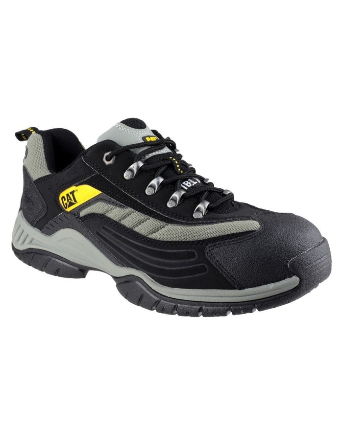 Black coloured Caterpillar Mens Moor Safety Trainers Clearance on white background #colour_black