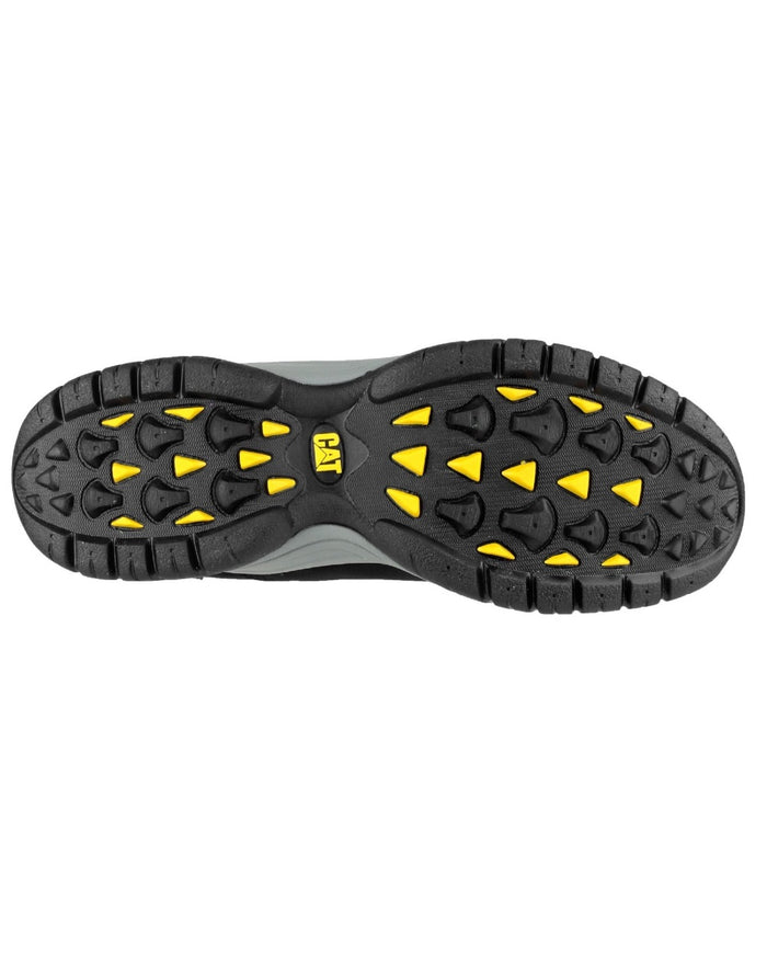 Black coloured Caterpillar Mens Moor Safety Trainers Clearance on white background #colour_black