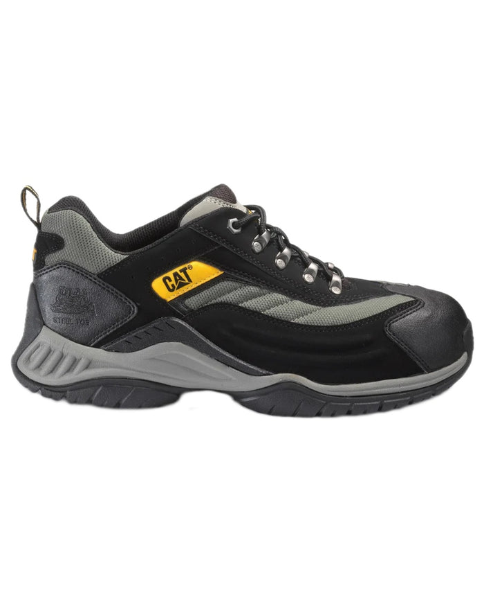 Black Grey Coloured Caterpillar Mens Moor Safety Trainer on white background #colour_black-grey