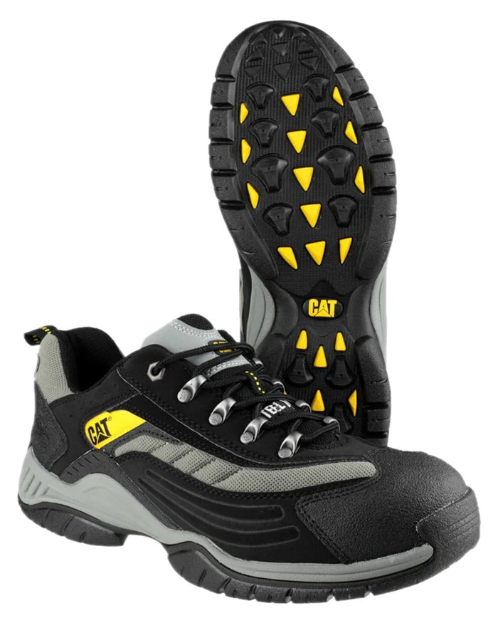 Black Grey Coloured Caterpillar Mens Moor Safety Trainer on white background #colour_black-grey