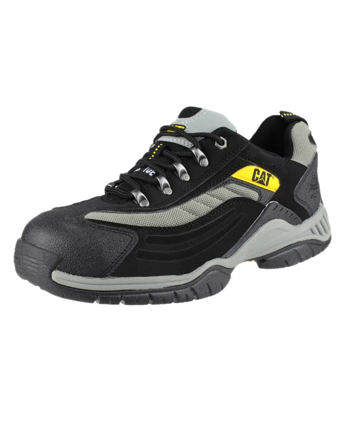 Black Grey Coloured Caterpillar Mens Moor Safety Trainer on white background #colour_black-grey
