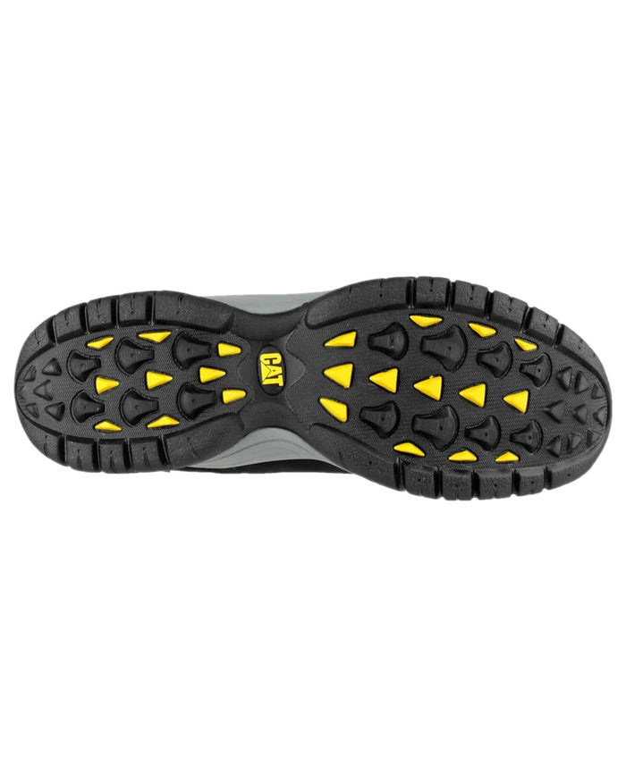 Black Grey Coloured Caterpillar Mens Moor Safety Trainer on white background #colour_black-grey