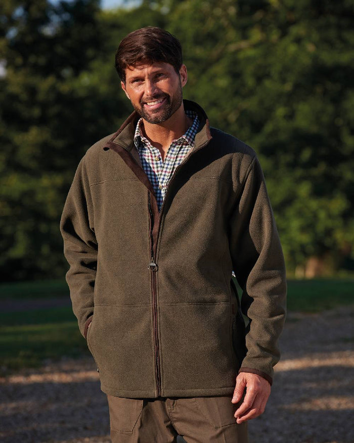 Olive coloured Champion Berwick Fleece Jacket on lawn background #colour_olive