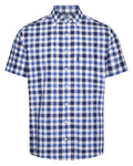 Blue coloured Champion Holkham Short Sleeved Shirt on white background #colour_blue