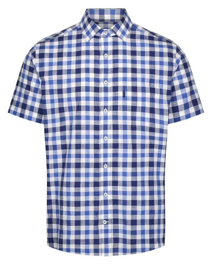 Blue coloured Champion Holkham Short Sleeved Shirt on white background #colour_blue