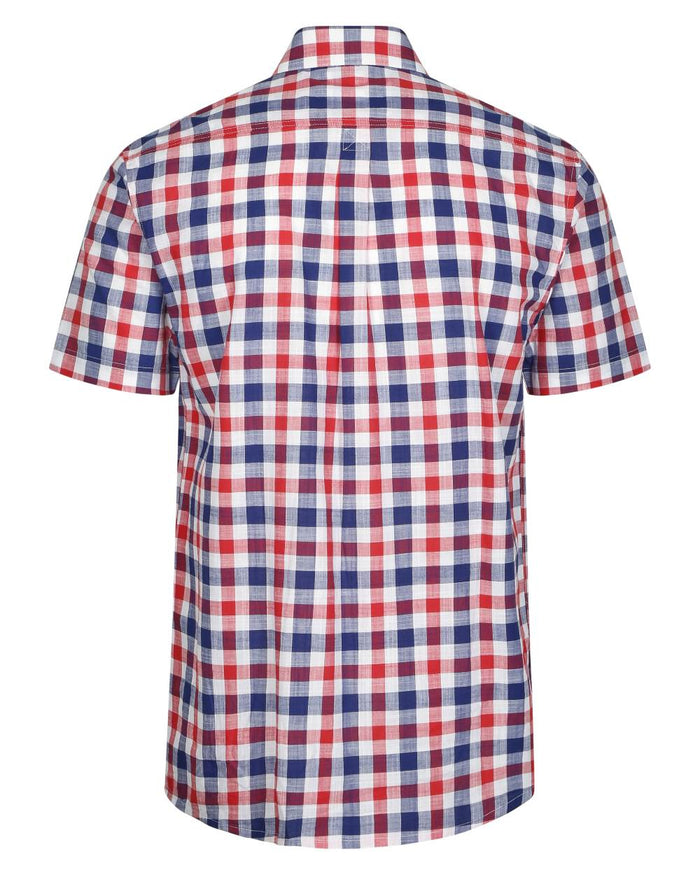 Red coloured Champion Holkham Short Sleeved Shirt on white background #colour_red