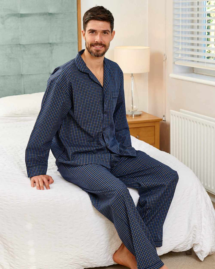 Navy Coloured Champion Marlow Pyjamas On A Bedroom Background #colour_navy