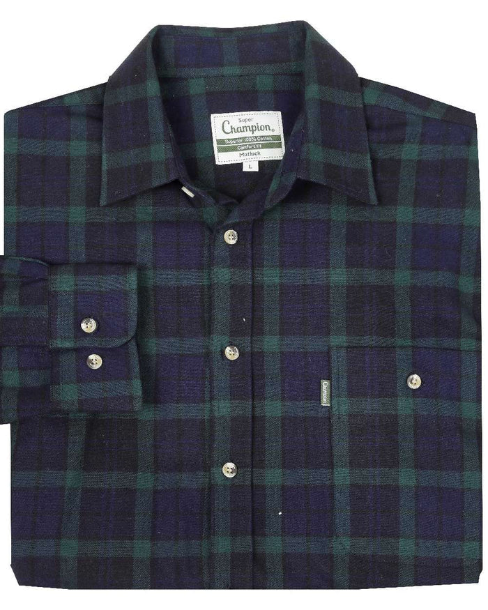 Green Navy coloured Champion Matlock Tartan Shirt on white background #colour_green-navy