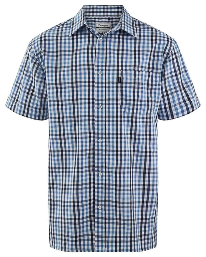 Blue coloured Champion Mens Broadstairs Short Sleeve Shirt on white background #colour_blue