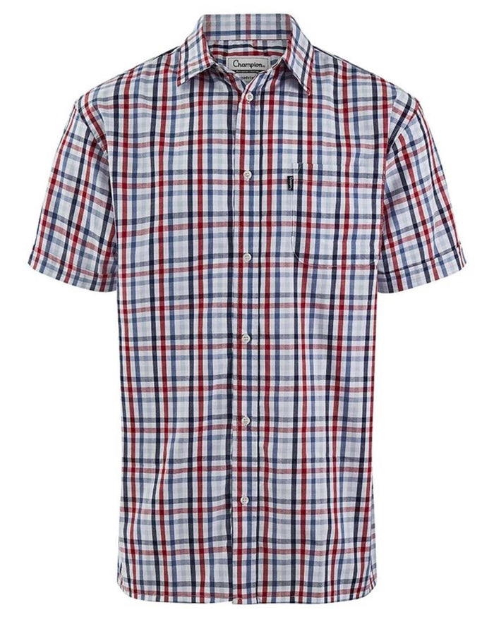 Red coloured Champion Mens Broadstairs Short Sleeve Shirt on white background #colour_red