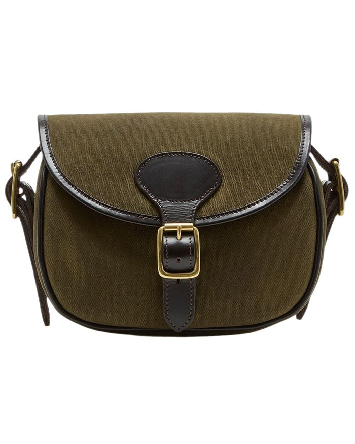Green Dark Brown Coloured Chatham Antique Waxed Canvas Cartridge Bag on white background #colour_green-dark-brown