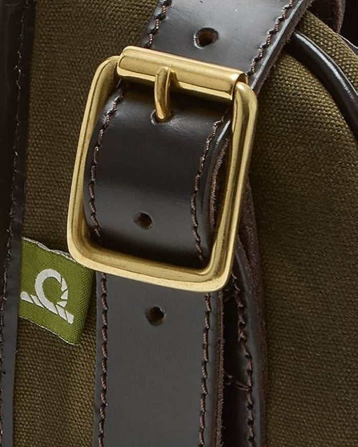 Green Dark Brown Coloured Chatham Antique Waxed Canvas Cartridge Bag on white background #colour_green-dark-brown