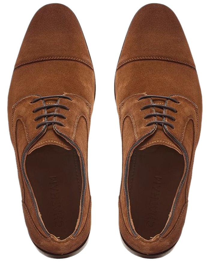 Tan Coloured Chatham Mens Bude Premium Suede Brogues Shoes on white background #colour_tan