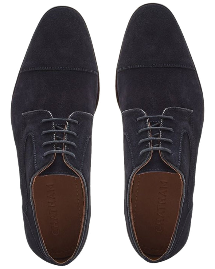 Navy Coloured Chatham Mens Bude Premium Suede Brogues Shoes on white background #colour_navy
