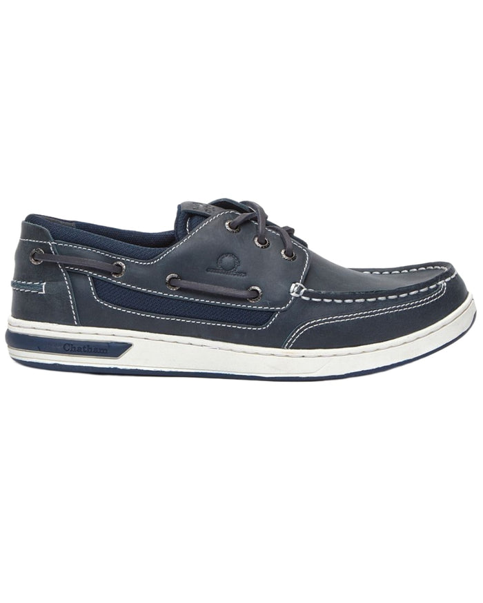 Navy coloured Chatham Mens Buton G2 Premium Leather Deck Shoes on white background #colour_navy