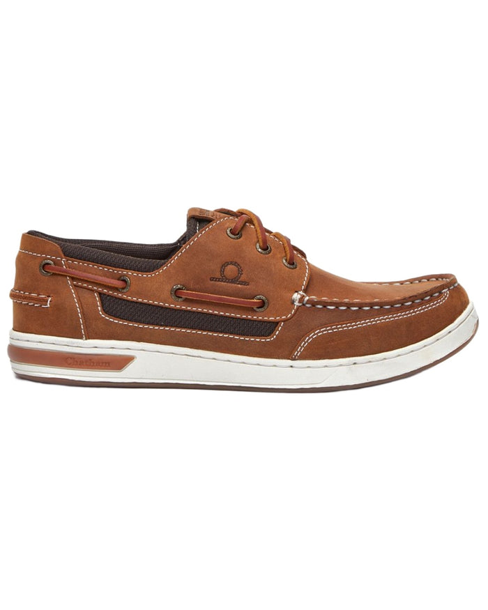 Walnut coloured Chatham Mens Buton G2 Premium Leather Deck Shoes on white background #colour_walnut