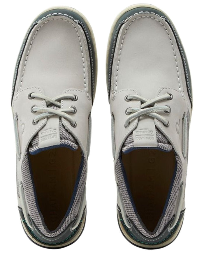 Offwhite Navy coloured Chatham Mens Buton G2 Premium Leather Deck Shoes on white background #colour_off-white-navy