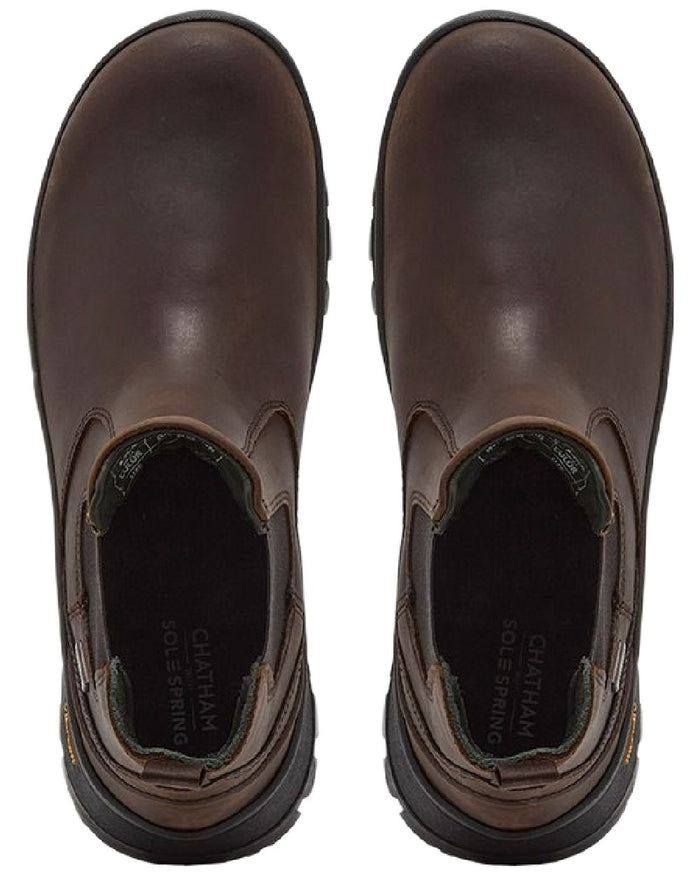 Dark Brown Coloured Chatham Mens Cockley Premium Leather Waterproof Chelsea Boots on white background #colour_dark-brown