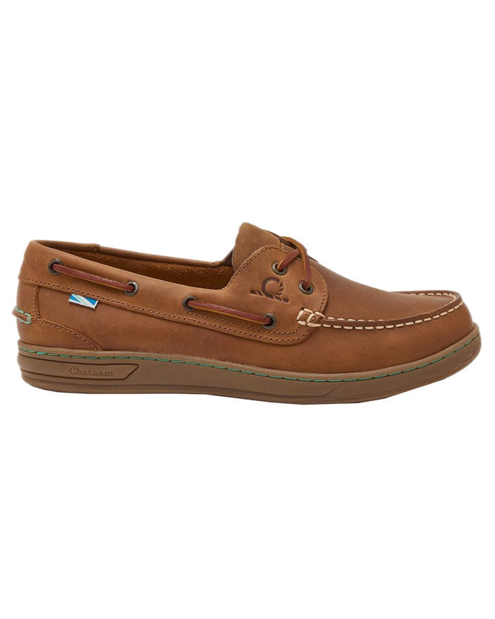Walnut Coloured Chatham Mens Deck Buton G2-Premium Leather Boat Shoes on white background #colour_walnut