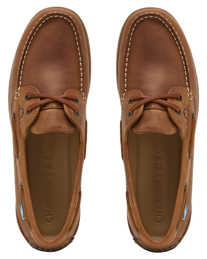 Walnut Coloured Chatham Mens Deck Buton G2-Premium Leather Boat Shoes on white background #colour_walnut