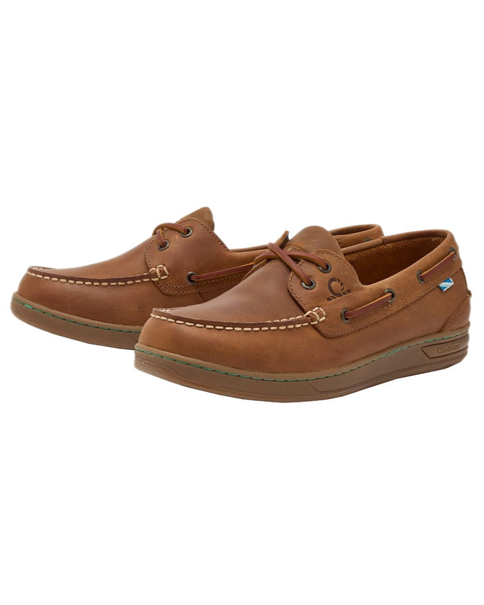 Walnut Coloured Chatham Mens Deck Buton G2-Premium Leather Boat Shoes on white background #colour_walnut