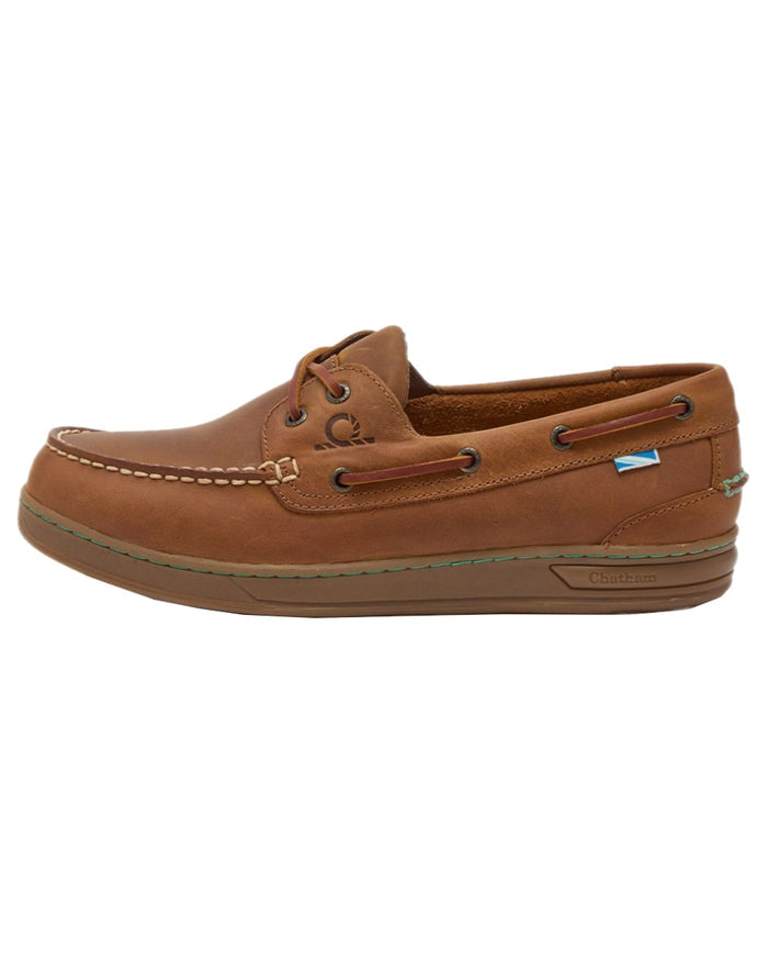 Walnut Coloured Chatham Mens Deck Buton G2-Premium Leather Boat Shoes on white background #colour_walnut
