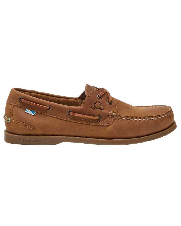 Walnut Coloured Chatham Mens The Deck II G2 Premium Leather Boat Shoes on white background #colour_walnut