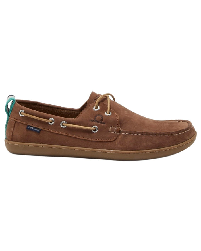 Tan coloured Chatham Mens Eclipse Nubuck Barefoot Boat Shoes on white background #colour_tan