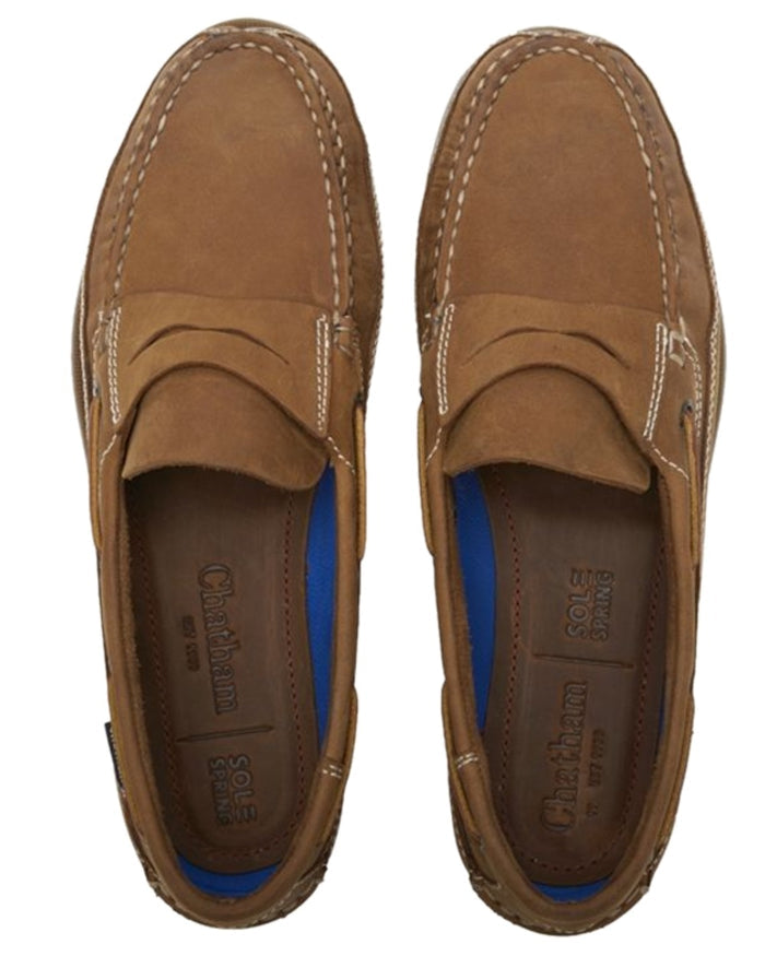 Walnut Coloured Chatham Mens Gaff II G2 Slip On Leather Boat Shoes on white background #colour_walnut