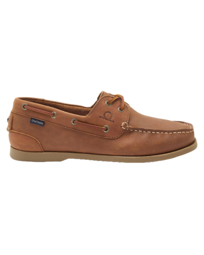 Dark Tan Coloured Chatham Mens Galley II Leather Boat Shoes on white background #colour_dark-tan