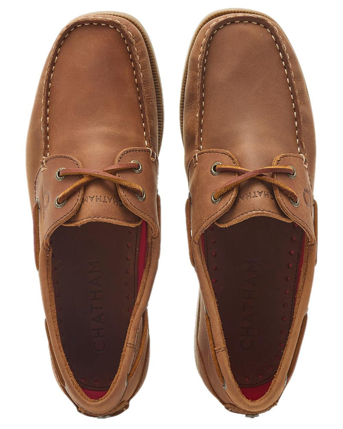 Dark Tan Coloured Chatham Mens Galley II Leather Boat Shoes on white background #colour_dark-tan