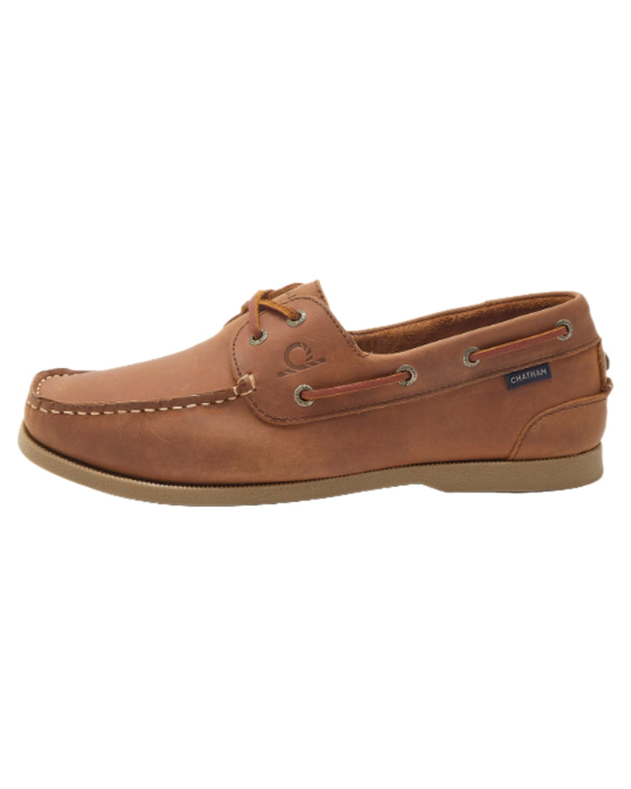 Dark Tan Coloured Chatham Mens Galley II Leather Boat Shoes on white background #colour_dark-tan