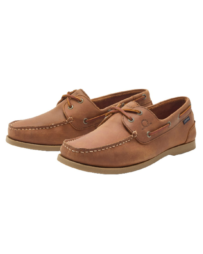 Dark Tan Coloured Chatham Mens Galley II Leather Boat Shoes on white background #colour_dark-tan