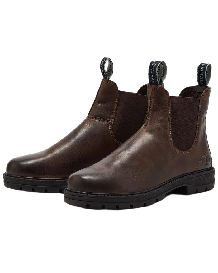 Brown Coloured Chatham Mens Kildale Outdoor Chelsea Boots on white background #colour_brown