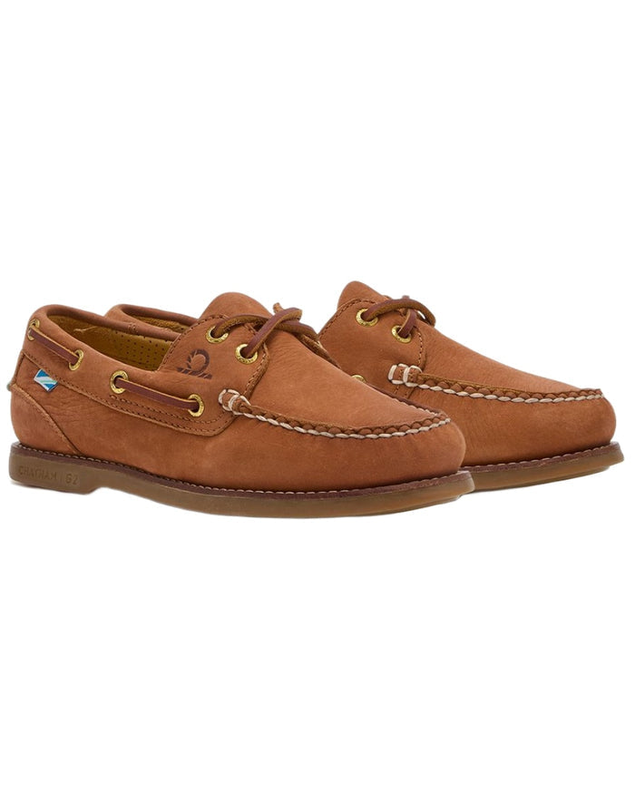 Tan coloured Chatham Mens Lyme G2 Premium Nubuck Boat Shoes on white background #colour_tan