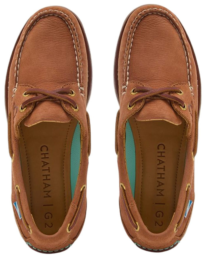 Tan coloured Chatham Mens Lyme G2 Premium Nubuck Boat Shoes on white background #colour_tan