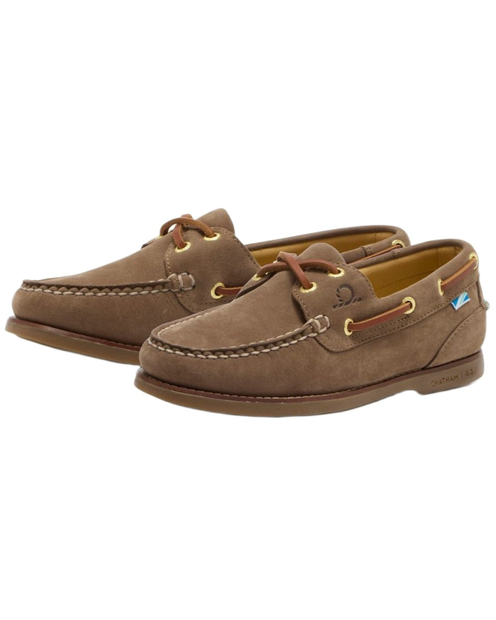 Fossil coloured Chatham Mens Lyme G2 Premium Nubuck Boat Shoes on white background #colour_fossil