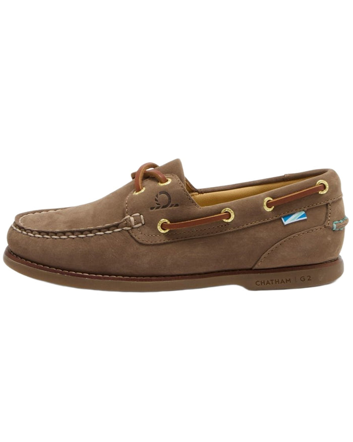 Fossil coloured Chatham Mens Lyme G2 Premium Nubuck Boat Shoes on white background #colour_fossil