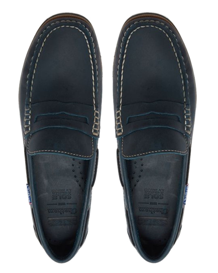 Navy Coloured Chatham Mens Shanklin-Premium Leather Loafers on white background #colour_navy