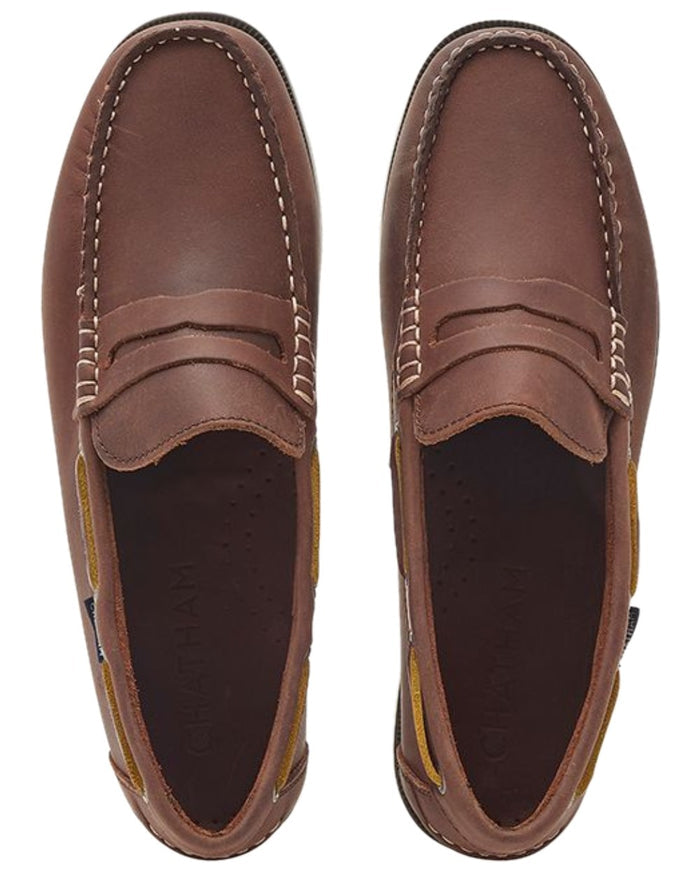 Burgundy Coloured Chatham Mens Shanklin-Premium Leather Loafers on white background #colour_burgundy