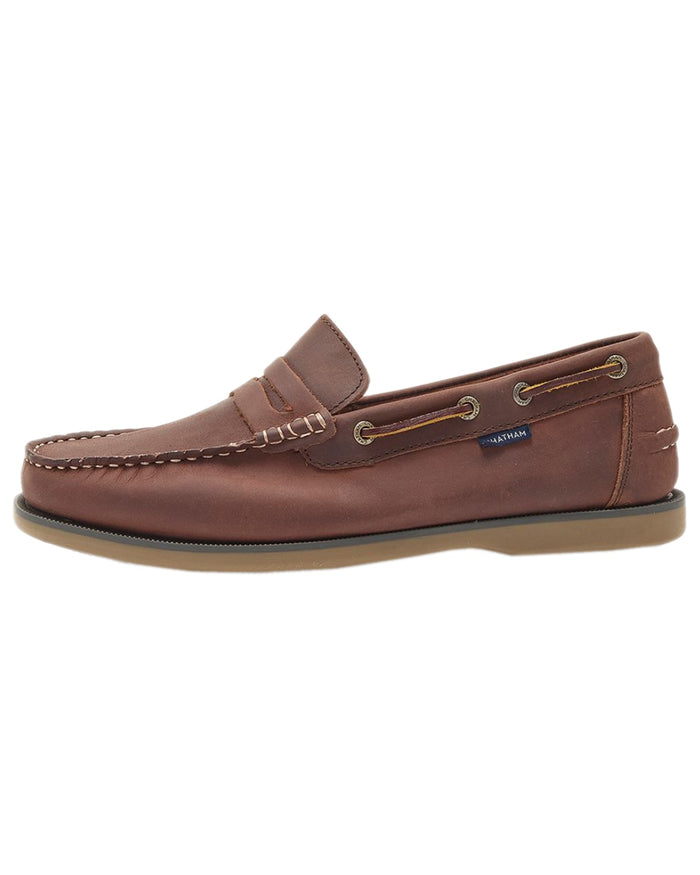 Burgundy Coloured Chatham Mens Shanklin-Premium Leather Loafers on white background #colour_burgundy